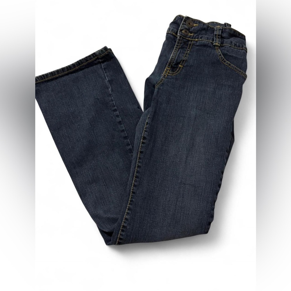 dark wash low rise jeans